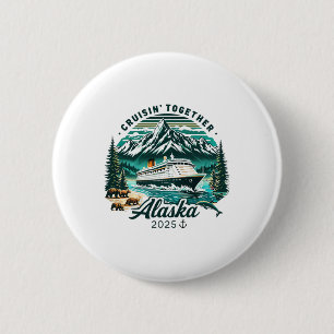 Macaron Rond 5 Cm Aventure de croisière vintage en Alaska 2025 Famil