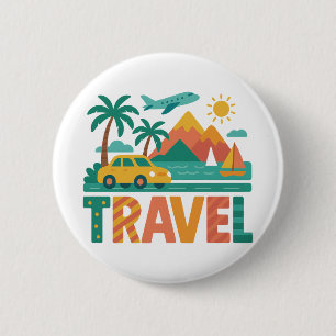 Macaron Rond 5 Cm Aventure de voyage colorée