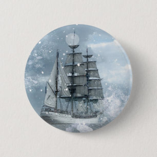 Macaron Rond 5 Cm aventure hiver tempête de neige vintage bateau pir