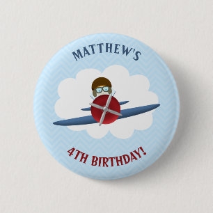 Macaron Rond 5 Cm Aviateur et son avion