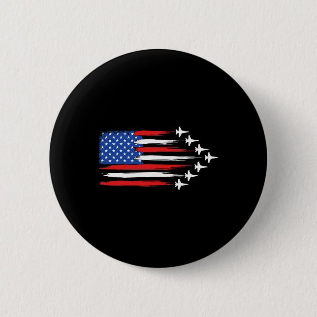 Macaron Rond 5 Cm Avion à réaction de combat Drapeau américain Avion (Devant)