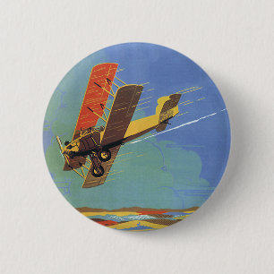 Macaron Rond 5 Cm Avion biplan antique de voyage et de transport vin