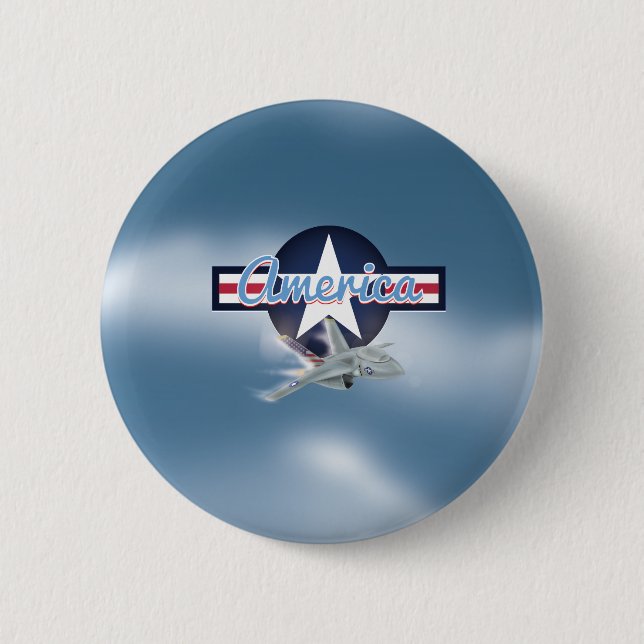 Macaron Rond 5 Cm Avion de chasse à réaction Amérique Force aérienne (Devant)