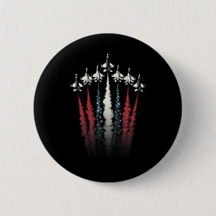 Macaron Rond 5 Cm Avion de chasse Drapeau américain 4 juillet Pat