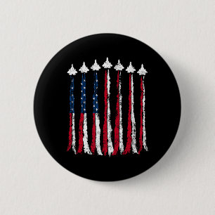 Macaron Rond 5 Cm Avion de chasse rétro Avion American Flag Heart 4t