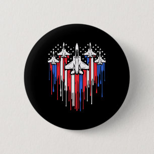 Macaron Rond 5 Cm Avion de chasse rétro Avion American Flag Heart 4t