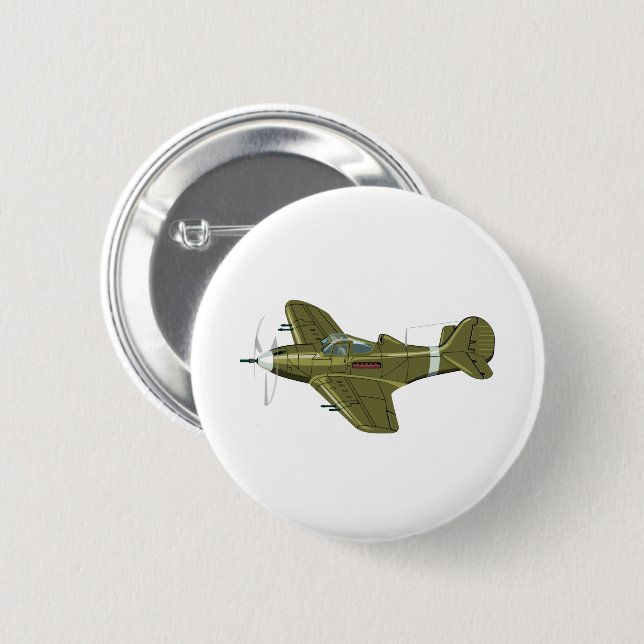 Macaron Rond 5 Cm Avion de chasseur rétro-dessiné (Devant & derrière)