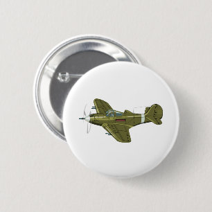 Macaron Rond 5 Cm Avion de chasseur rétro-dessiné