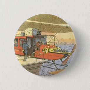 Macaron Rond 5 Cm Avion de science-fiction vintage Hélicoptère Limo