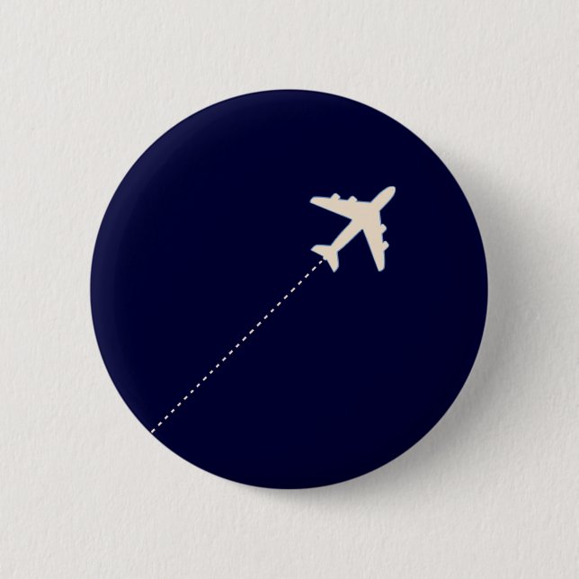 Macaron Rond 5 Cm avion de voyage avec ligne pointillée (Devant)