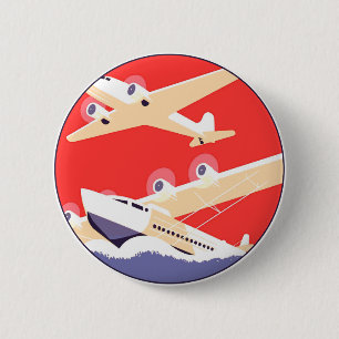Macaron Rond 5 Cm Avion en vol vintage WPA coloré