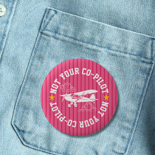Macaron Rond 5 Cm Avion Piper Cub Pas Votre Copilote Drôle Rose