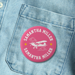 Macaron Rond 5 Cm Avion Piper Cub Pas Votre Copilote Rose Personnali