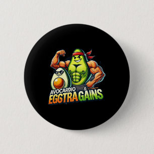 Macaron Rond 5 Cm Avocardio et Eggstra Gains Drôle Gym Fitness Et