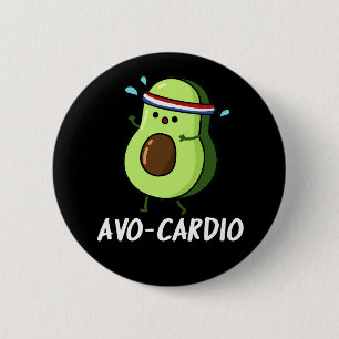 Macaron Rond 5 Cm Avocardio Funny Excercise Avocado Pun Dark BG