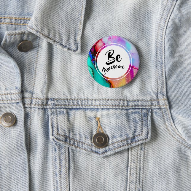 Macaron Rond 5 Cm Awesome rose et turquoise Aquarelle Abstraite (En situation)