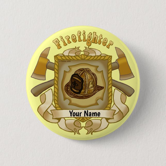 Macaron Rond 5 Cm Ax Shield FireFighter pin (Devant)