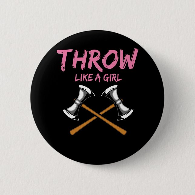 Macaron Rond 5 Cm Ax Thrower Girl Woodworking Ax Thrower (Devant)