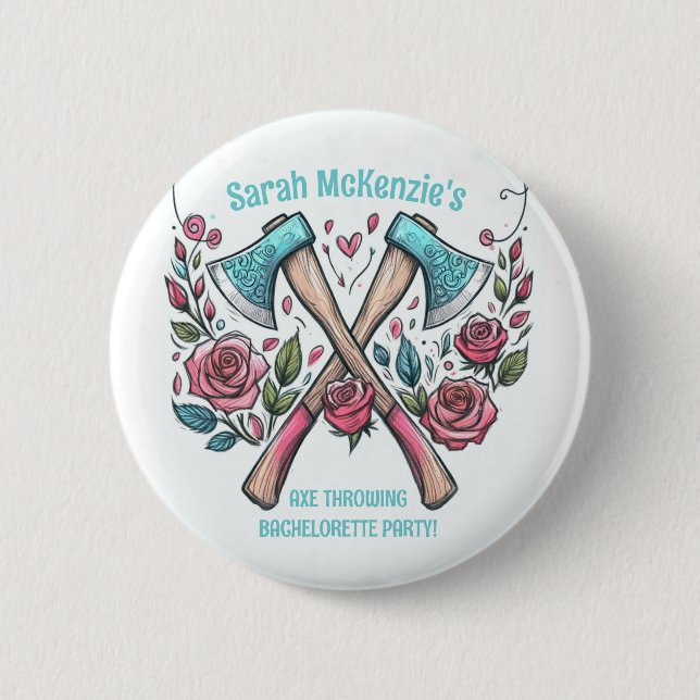 Macaron Rond 5 Cm Axes et Roses - Ax Throwing Bachelorette Party (Devant)