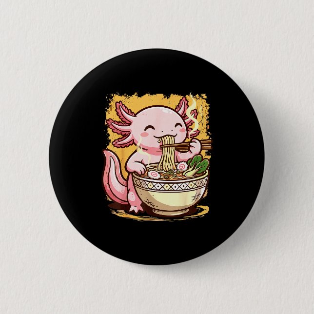 Macaron Rond 5 Cm Axolotl Eating Ramen Noodles  (Devant)