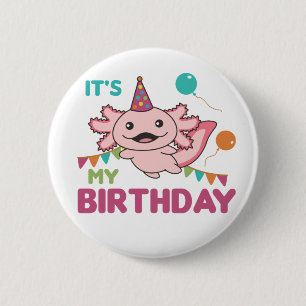 Macaron Rond 5 Cm Axolotl veut que c'est mon Anniversaire mignon Axo
