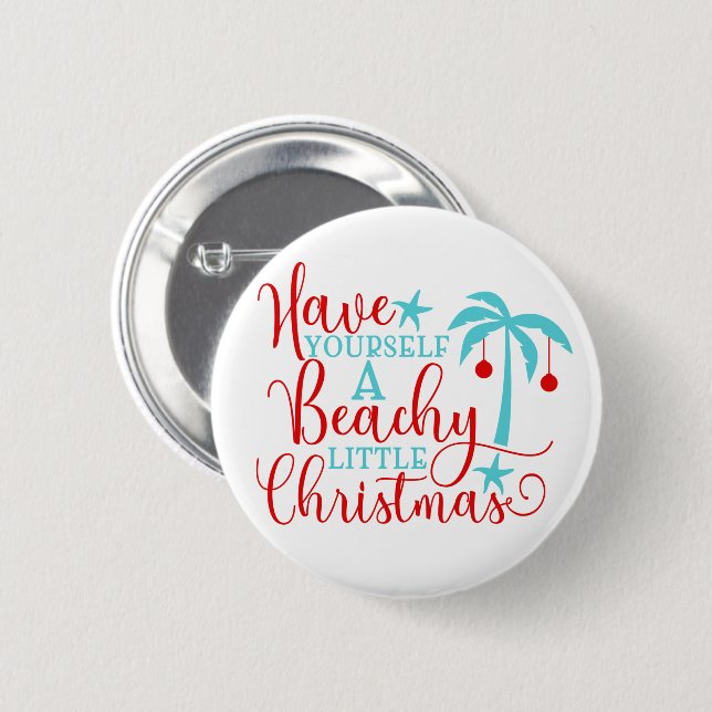 Macaron Rond 5 Cm Ayez-vous un petit Noël de plage (Devant & derrière)