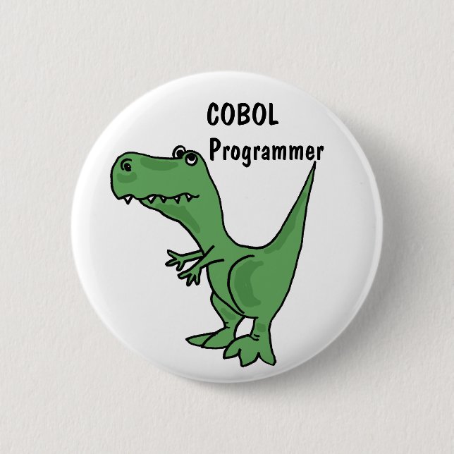 Macaron Rond 5 Cm AZ- bouton de dinosaure de programmeur de COBOL (Devant)