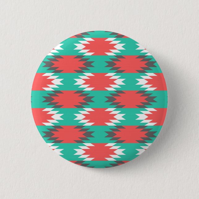 Macaron Rond 5 Cm Aztec Amérindien Turquoise et Motif rose (Devant)