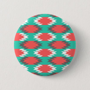 Macaron Rond 5 Cm Aztec Amérindien Turquoise et Motif rose