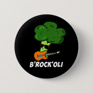 Macaron Rond 5 Cm B-Rock-Oli Funny Rocker Broccoli Pun Dark BG