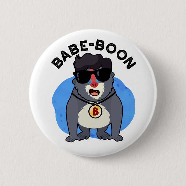 Macaron Rond 5 Cm Babe-boon Singe drôle Animal Pun Singe Babouin (Devant)