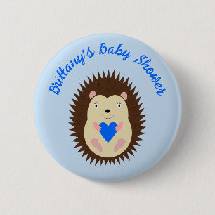 Macaron Rond 5 Cm Baby Boy Blue Heart Hérisson Baby Shower