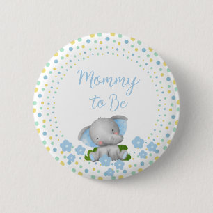 Macaron Rond 5 Cm Baby Elephant Maman to Be Pin - Bleu