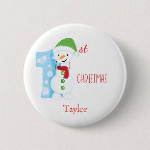 Macaron Rond 5 Cm Baby First Christmas Snowman