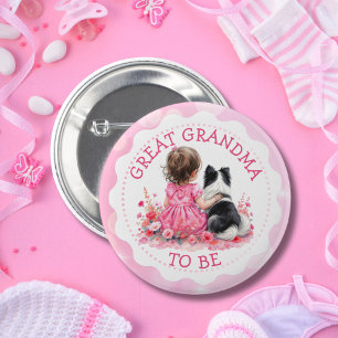 Macaron Rond 5 Cm Baby Girl et son chien Grande Mère Baby Shower