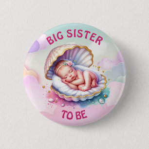 Macaron Rond 5 Cm Baby Girl in Seashell Baby shower Grande soeur à ê
