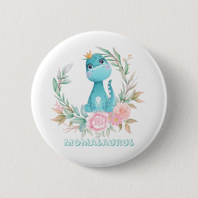 Macaron Rond 5 Cm Baby shower Aqua Cute Dinosaur Peony Momasaurs (Devant)