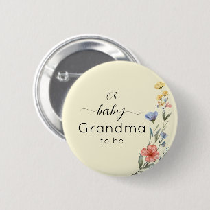 Macaron Rond 5 Cm Baby-Shower Aquarelle Fleur Sauvage Grand-mère à v