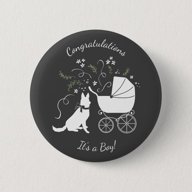 Macaron Rond 5 Cm Baby shower berger allemand chien sans sexe (Devant)