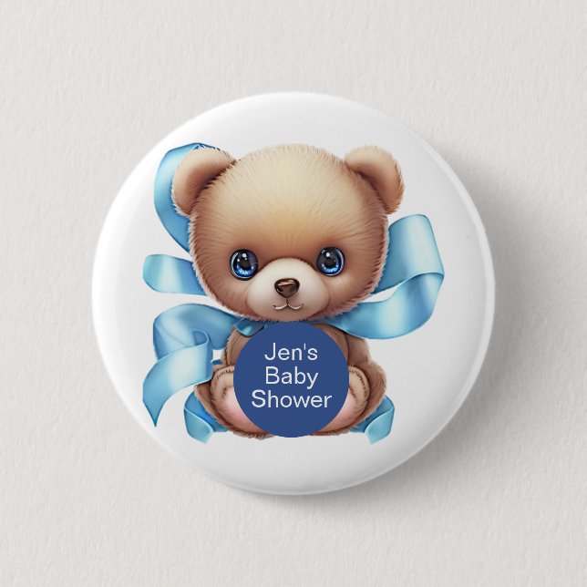 Macaron Rond 5 Cm Baby shower Bleu Teddy Bear (Devant)