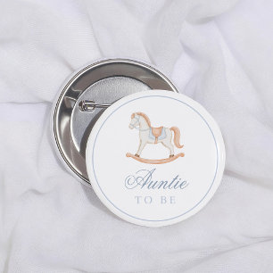 Macaron Rond 5 Cm Baby-Shower Cheval à Bascule Vintage Tante à Venir