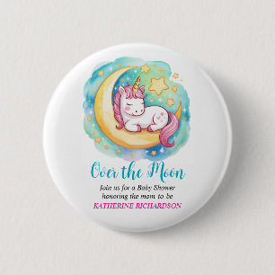 Macaron Rond 5 Cm Baby Shower Dans la Lune – Licorne Endormie 
