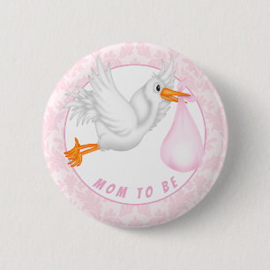 Macaron Rond 5 Cm Baby shower de cigognes pour filles personnalisabl