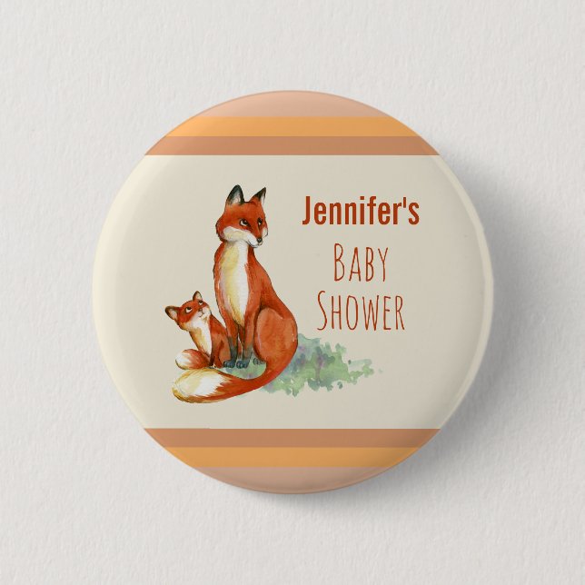 Macaron Rond 5 Cm Baby shower de dessin d'aquarelle Fox et Baby (Devant)