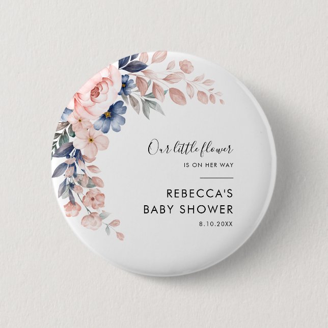 Macaron Rond 5 Cm Baby shower de feuillage végétal rose (Devant)