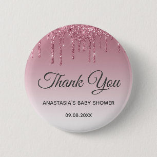 Macaron Rond 5 Cm Baby shower de Merci en or glam violet rose rose