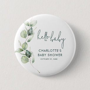 Macaron Rond 5 Cm Baby shower de script botanique Eucalyptus Greener