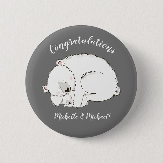 Macaron Rond 5 Cm Baby shower d'hiver de l'ours polaire (Devant)