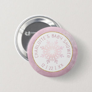 Macaron Rond 5 Cm Baby shower d'hiver Pink Blush Snowflake