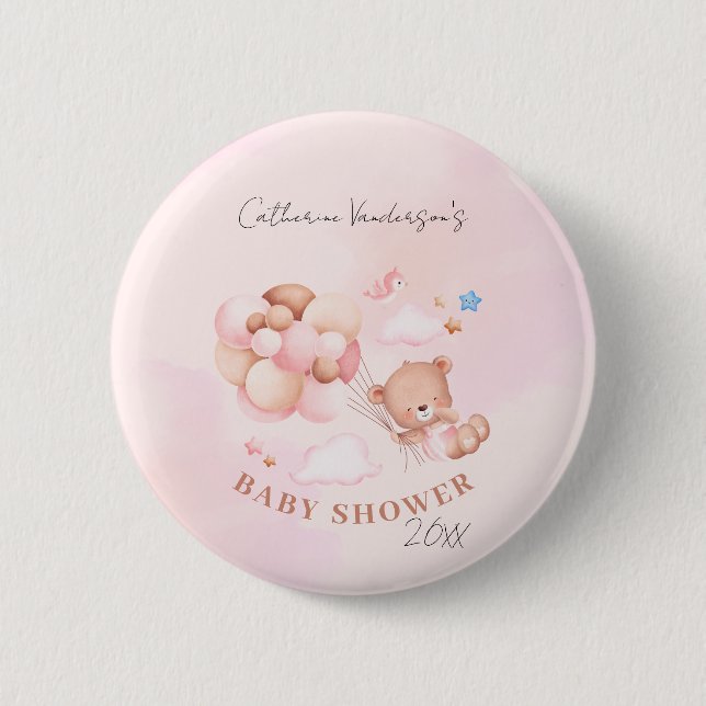 Macaron Rond 5 Cm Baby shower d'ours en peluche rose (Devant)